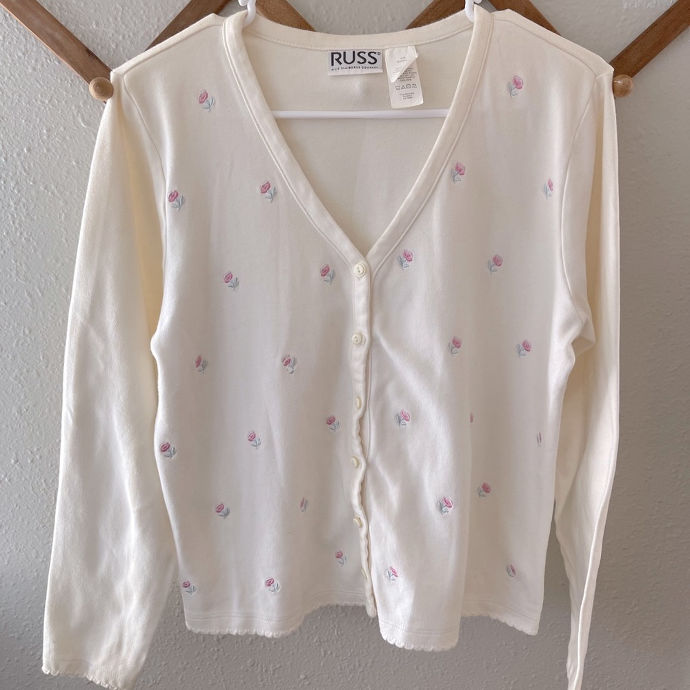 Vintage Cotton and Embroidered Flower Cardigan